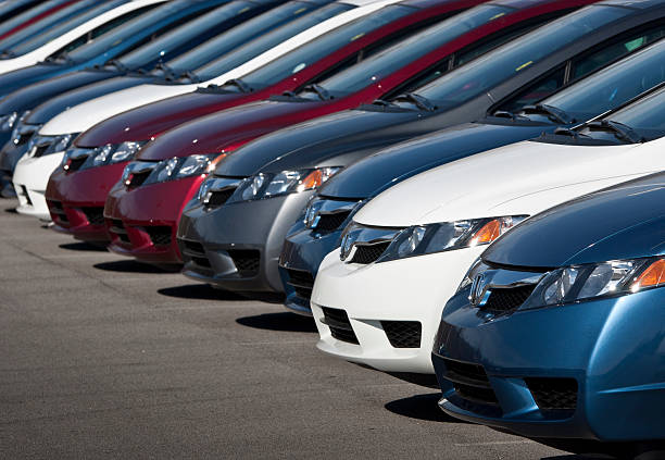 Row of New Honda Civic Automobiles stock photo