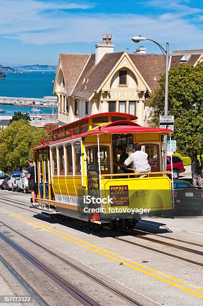 San Francisco Iconic Cable Car Riding Hill California Stock Photo - Download Image Now