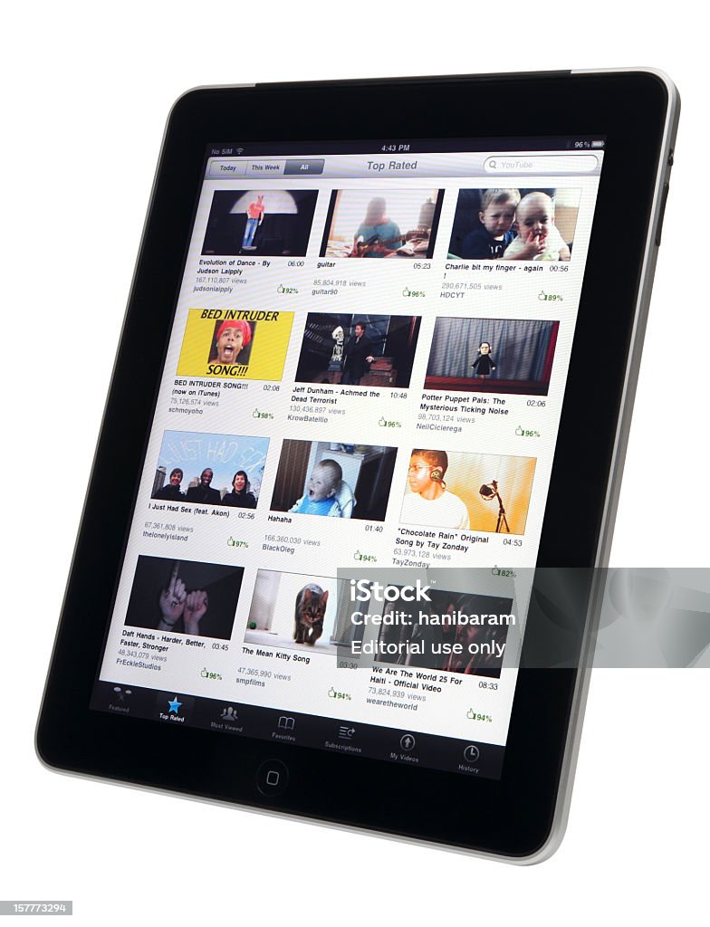 Apple iPad & YouTube - Lizenzfrei Computerbildschirm Stock-Foto