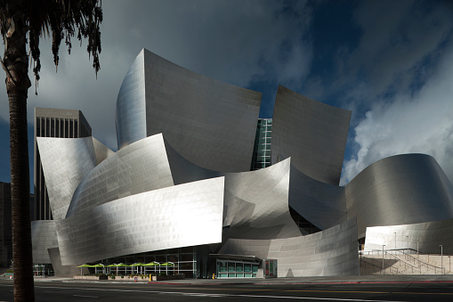 Los Angeles, USA - 19 May, 2019 - Low angle view of Walt Disney Concert Hall in Los Angeles, Music Center.