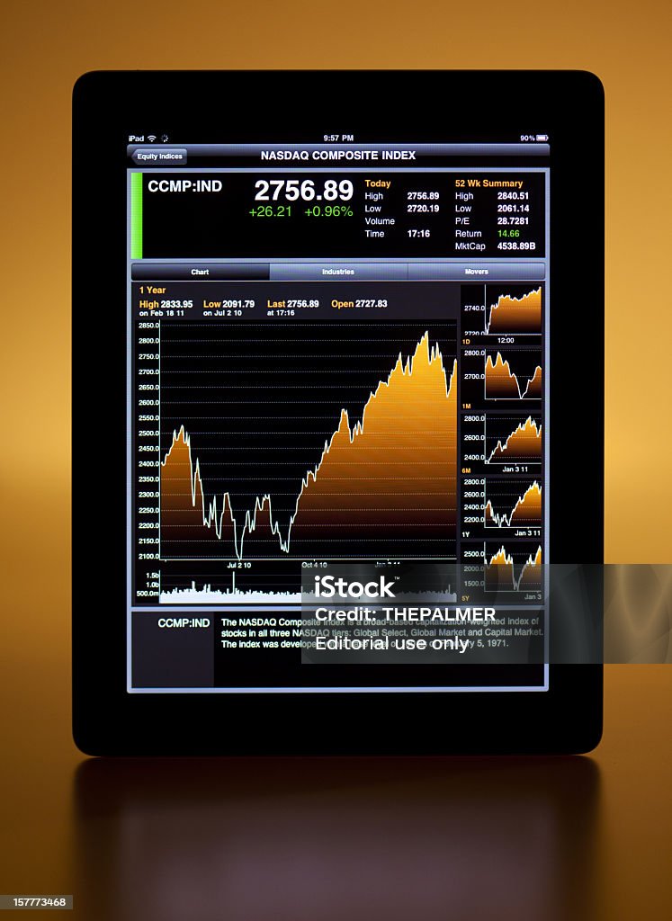 L'iPad 2 e nasdaq Indice - Foto stock royalty-free di Applicazione mobile