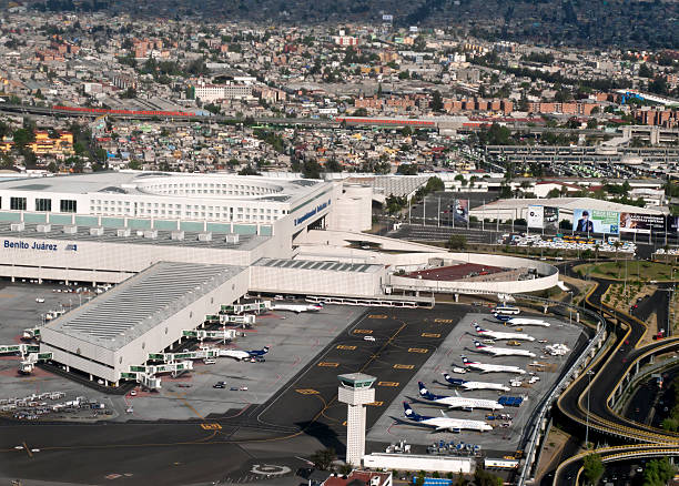 Aerial view of Benito Juarez Airport, Mexico City stock photo
