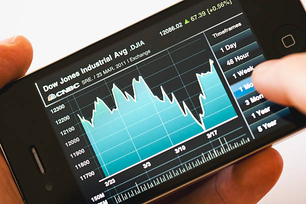 dow jones industrial average índice gráfico no iphone 4 - iphone trading stock market finance - fotografias e filmes do acervo