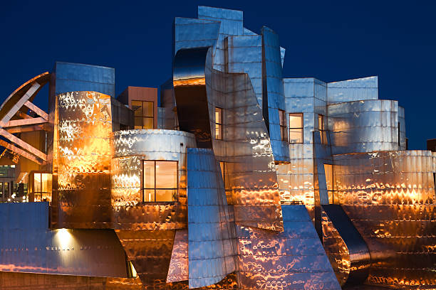 Classic Frank Gehry stainless steel facade.  frank gehry building stock pictures, royalty-free photos & images