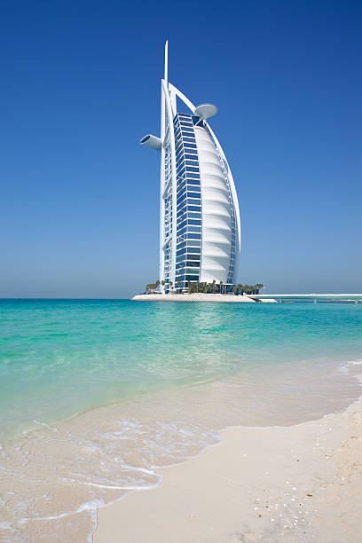 Dubai, UAE  april 06, 2023: Sufouh Beach at clear day and Burj Al Arab