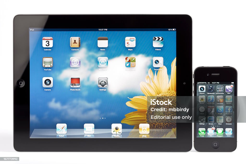 사과나무 왜고너의 iPad 및 iPhone 4 2 - 로열티 프리 0명 스톡 사진