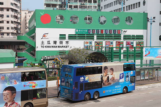 Row of Minibus on a street in Mong Kok, Hong Kong.
