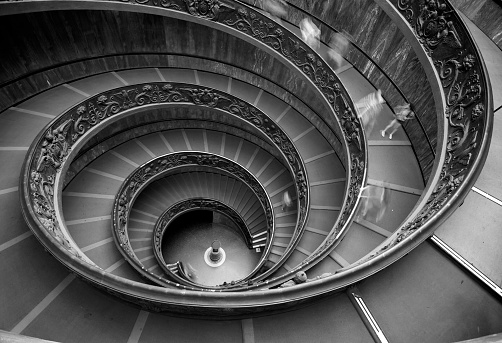 Vatican City, Vatican City State - August 14, 2009: The old stairway inside the Vatican museums in Rome, Italy