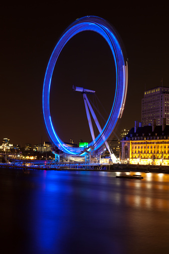 London, UK - Jun 06, 2023: The London Eye in London wheel in london city along the river thames. It is one of the most famous attraction of London. London Eye is a giant Ferris wheel situated on the banks of the River Thames in London, England. The entire structure is 135 metres. UK