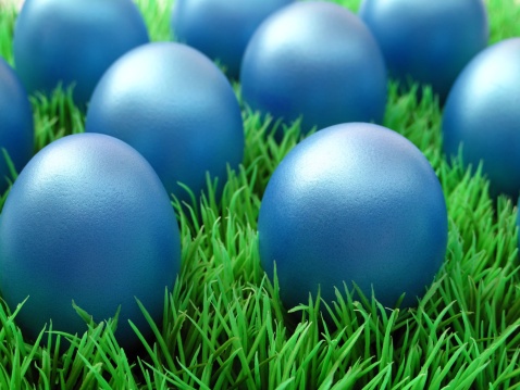 Blue easter eggs on grass