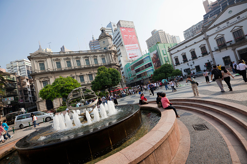 Buenos Aires, Argentina - Jan 14, 2024: The neoclassical facade of Buenos Aires Cathedral in front of May Square