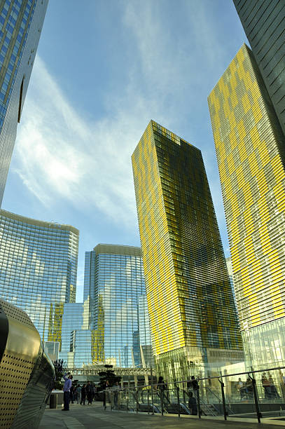 Las Vegas, Nevada, USA - October 24, 2021: The Eiffel Tower replica at Paris, Bally's, and other hotels and casinos on the Strip on a cloudy day