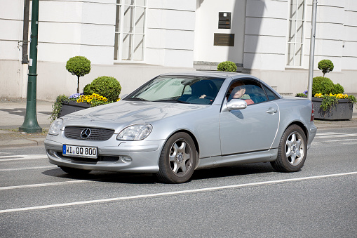 Weiterstadt, Germany September 24, 2023: Mercedes Benz W 120 in black at Chromblitz in Weiterstadt at Braunshardt Castle