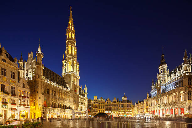 Grand Place In Brussels At Night stock photo