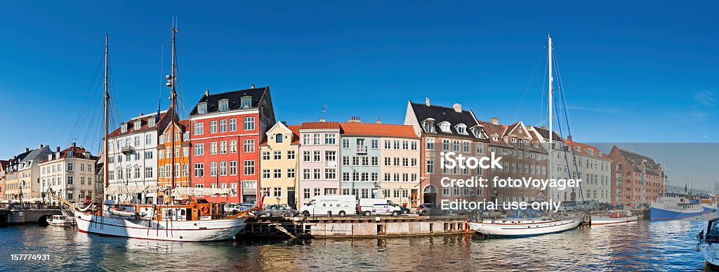 Nyhavn histórico harbour panorama de Copenhaga Dinamarca - Royalty-free Antigo Foto de stock