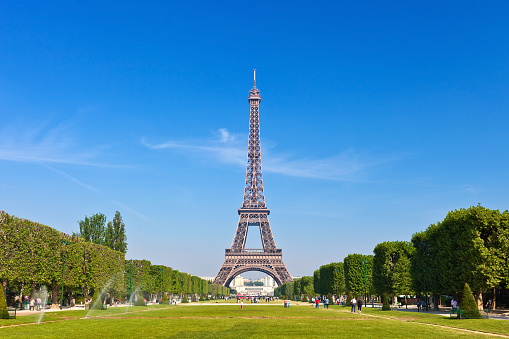 Paris, France. Eiffel Tower standing on a sunny day in summer.