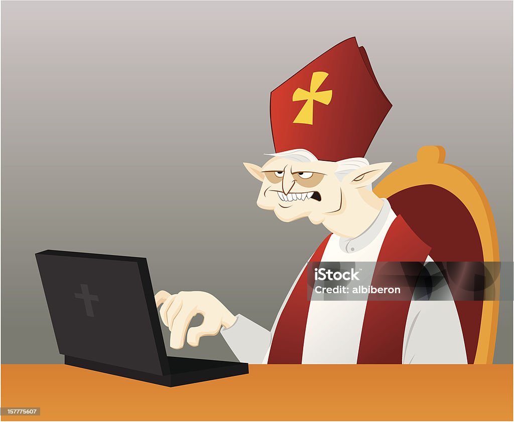 Bishop usando computador - Vetor de Papa João Paulo II royalty-free