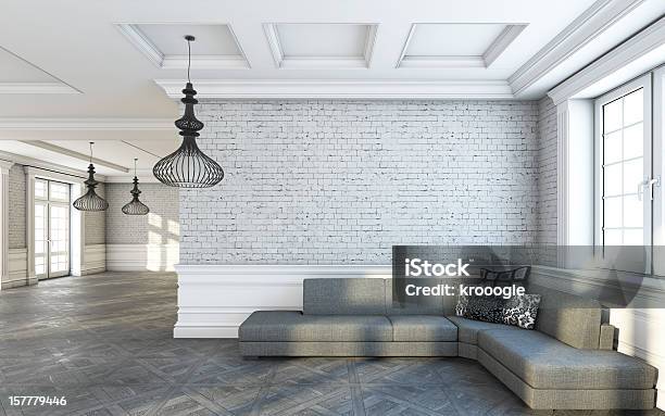 Grey Sofa In Living Room Stock Photo - Download Image Now - Apartment, Backgrounds, Black Color