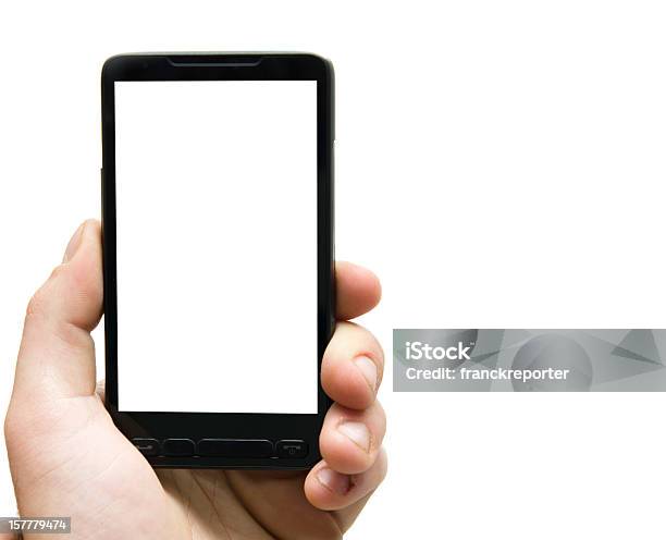 Mão Segurar Smartphones Com Ecrã Em Branco - Fotografias de stock e mais imagens de Segurar - Segurar, Telefone, A caminho