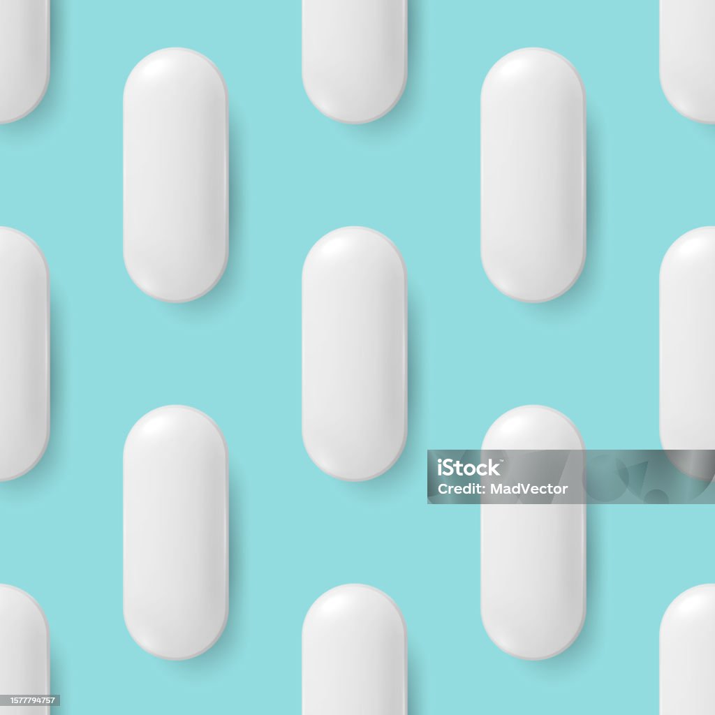 Uront Capsule Vector Seamless Pattern With 3d Realistic White Pharmaceutical Medical ...