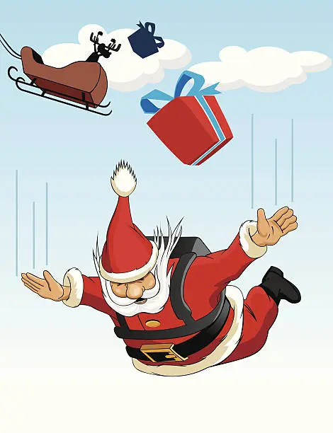 Vector illustration of Santa Claus parachuting