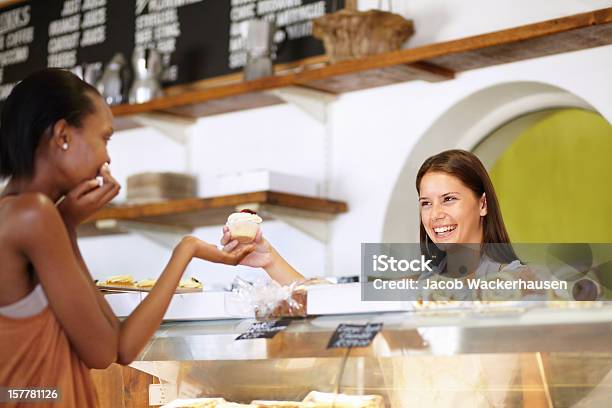 Here You Go And Please Enjoy Stock Photo - Download Image Now - Apron, People, Selling