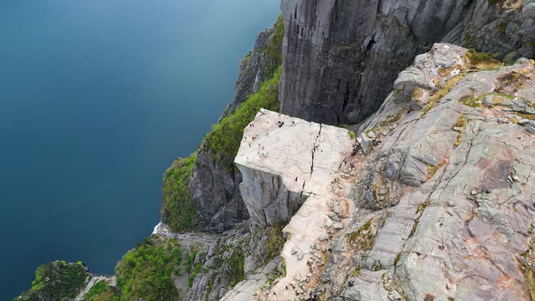 4K drone video of the dramatic Pulpit Rock in Lysefjord, Norway.