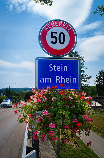 Stein am Rhein, Switzerland - July 23, 2023: Stein am Rhein is a small town west of Lake Constance in north-eastern Switzerland, known for its medieval half-timbered houses with facade paintings