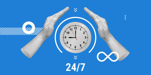 istock Time saving, time control abstract metaphor, self-management and time management. Careful attitude to their time. Hands protect clock symbolizing fleetingness of time. Minimalist collage 1577906685