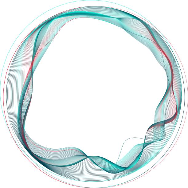istock Round frame made of dynamic neon curved lines for technology concepts, user interface design, web design. Red and blue and dark blue lines. Transparent background 1577906697
