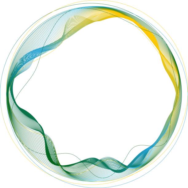istock Round frame made of dynamic neon curved lines for technology concepts, user interface design, web design. Green and yellow lines. Transparent background 1577906704