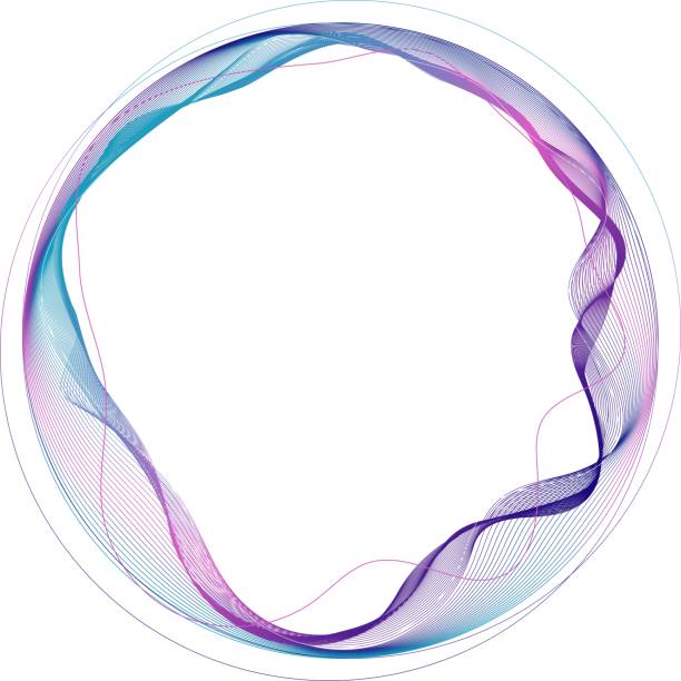 istock Round frame made of dynamic neon curved lines for technology concepts, user interface design, web design. Blue and purple lines. Transparent background 1577907208