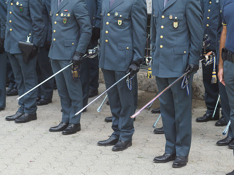 Cremona, Italy - June 25th 2023 guardia di finanza italian tax task force parade , uniform details, unrecognizable officials for 249th anniversary.