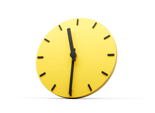 istock 3d Simple Yellow Round Wall Clock 11:30 Eleven Thirty Half Past 11 White Background 3d illustration 1577971823