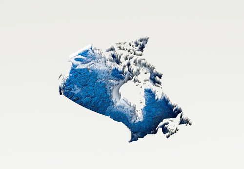 3d Deep Blue Water Canada Map Shaded Relief Texture Map On White Background 3d Illustration\nSource Map Data: tangrams.github.io/heightmapper/,\nSoftware Cinema 4d