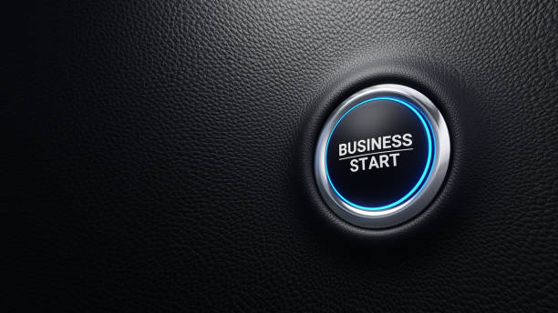 istock 3D business button. Start a new business start concept. Business start button with blue glowing light. Start up concept. 3d illustration 1577974019