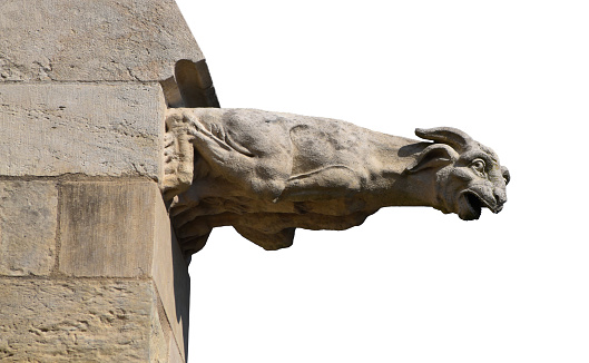 A gargoyle at the Nevers Cathedral (in France) isolated on the white background