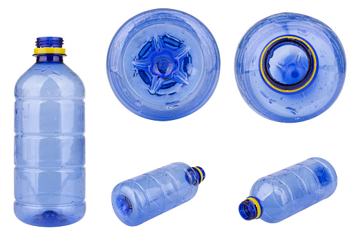 Empty plastic water bottle, ready for recycling. B&W