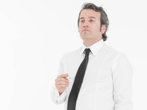 Smiling man young unshaven businessman business clothes silhouette - on white background isolate