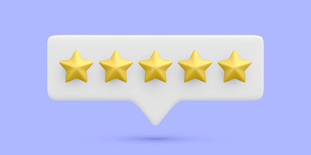istock 3d realistic bubble rating five stars for excellent services. Rating from customer, product review. Quality customer feedback concept. Vector illustration 1578009112