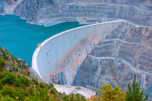 The Deriner Dam, a concrete arch dam on the Coruh river - Artvin, Turkey