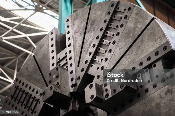 Base Plate Of Huge Lathe Machine Tool In Plant Workshop Stock Photo - Download Image Now