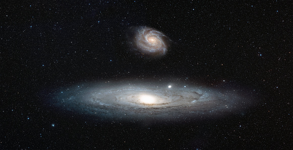 Andromeda Galaxy      :   https://esahubble.org/images/heic1112e/
Milky Way Galaxy         :    https://www.nasa.gov/multimedia/imagegallery/image_feature_2132.html
Stars                                      :   https://esahubble.org/images/heic0910t/