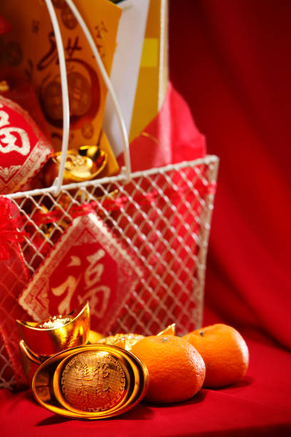 chinse new year hamper  against red cloth