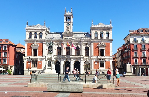 Valladolid, Spain, July 28 2023 : Casa Consistorial (English : municipality) on the main square of Valladolid, Spain.