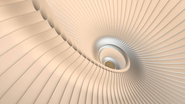 istock Abstract background, 3d pearl color wavy stripes pattern, interesting spiral architectural wallpaper, 3D render illustration. 1578149999