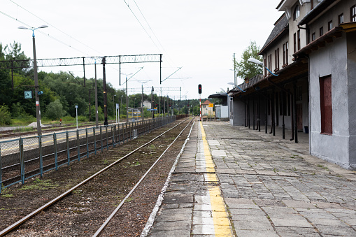 Railway track on Railway Station. South east Poland