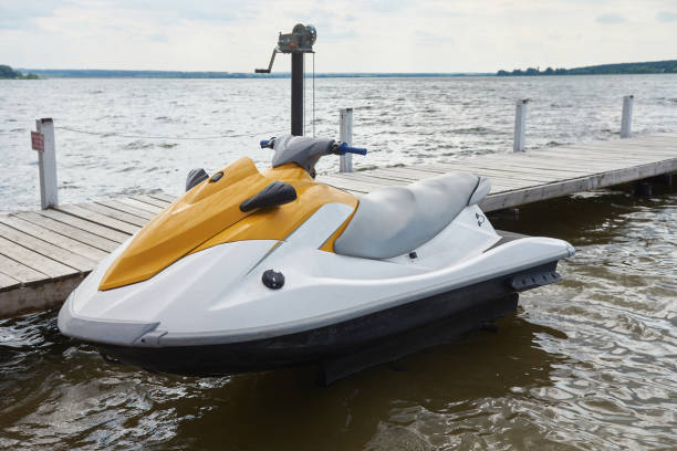 istock Powerful jet ski parked at the pier 1578192375