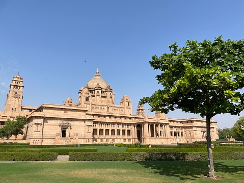 Umaid Bhawan Palace, Jodhpur, Rajasthan, India - April, 11 2023: Stock photo showing Umaid Bhawan Palace the last royal palace built before the Independence of India.