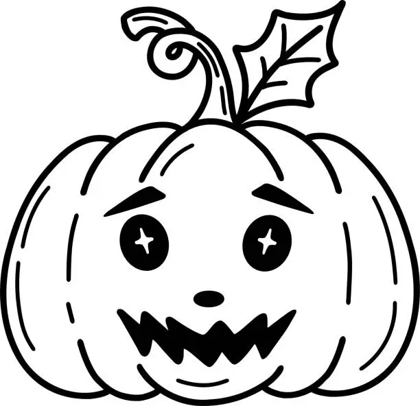 Vector illustration of Vector illustration of a pumpkin for Halloween. A Halloween mascot with a pumpkin-headed head, hand-drawn.A character sketch. Vector illustration of a pumpkin with a black outline.